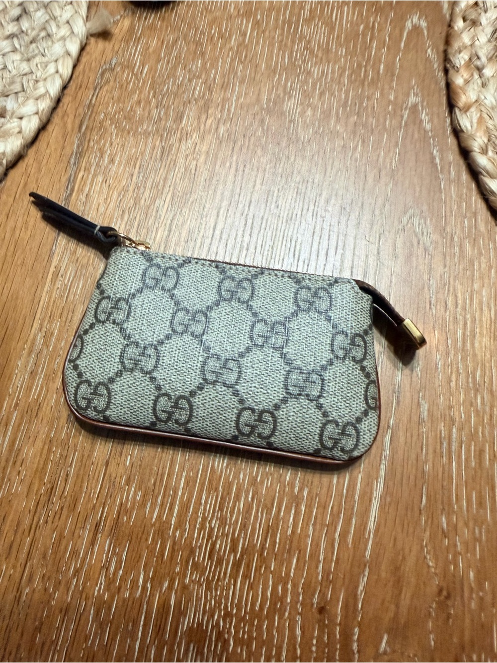 Gucci Monogram Canvas Key Pouch in Beige and Brown